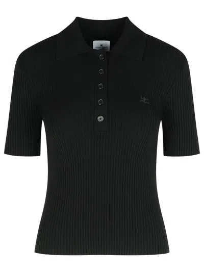 COURRÈGES FITTED BLACK VISCOSE BLEND POLO SHIRT