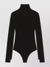 Courrèges Fitted Long Sleeve Ribbed Bodysuit In Black