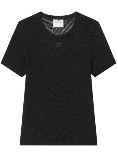 COURRÈGES FITTED MESH T-SHIRT WITH TEXTURED APPEARANCE