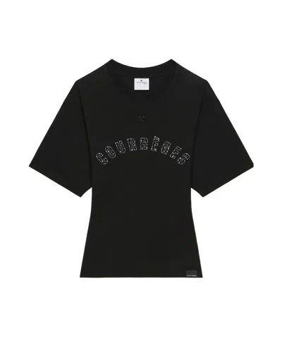 Courrèges Courreges Women Waisted Print Logo T-shirt In Black