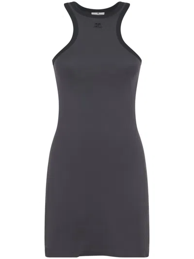 Courrèges Fitted Racerback Dress With Contrasting Trim In Black