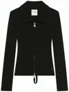 Courrèges Fitted Ribbed Cardigan With Silver Zipper Detail In Black