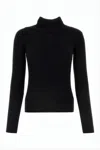 Courrèges Fitted Ribbed Knit Long-sleeve Top With High Neckline In Black