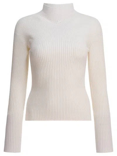 Courrèges Fitted Ribbed Knitwear With High Neckline In White