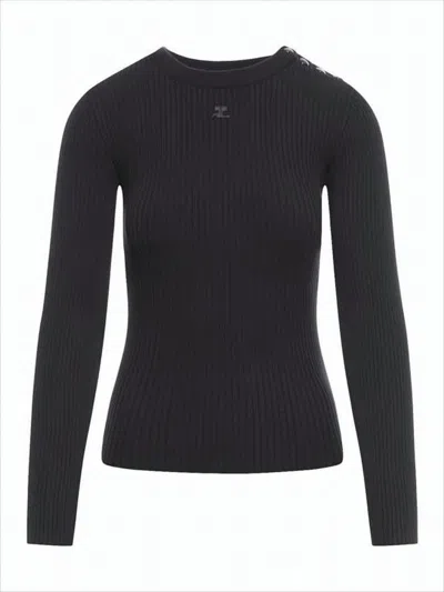 COURRÈGES FITTED RIBBED SWEATER WITH ROUND NECKLINE