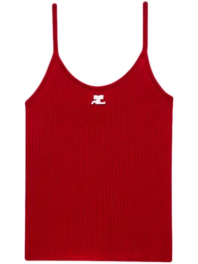 Courrèges Fitted Ribbed Tank Top With Spaghetti Straps In Red