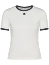 Courrèges Fitted White T-shirt With Contrasting Ribbed Trim In Neutral