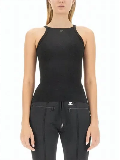 Courrèges Fitted Sleeveless Top With High Neckline In Black