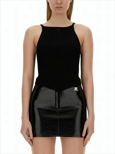 Courrèges Fitted Sleeveless Top With Ribbed Texture And Subtle Logo In Pink