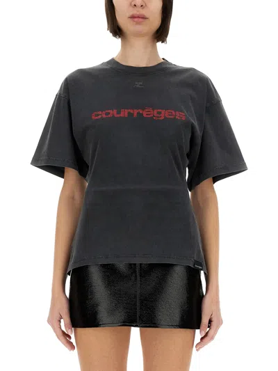 COURRÈGES FITTED T-SHIRT WITH PRINT
