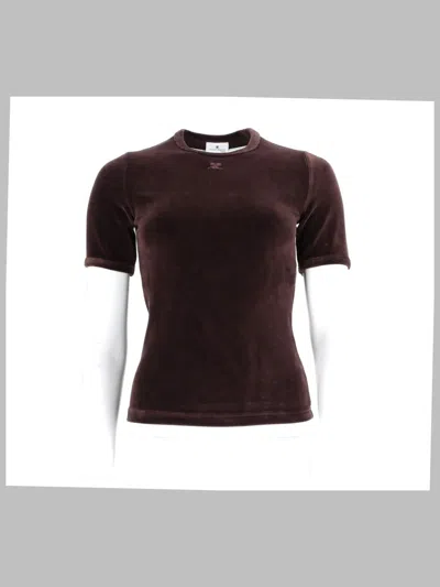Courrèges Courreges Fitted Velvet Short-sleeve T-shirt In Brown