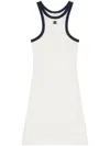 Courrèges White Cotton Mini Dress With Navy Blue Details And Halter Neck In White