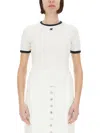Courrèges Fitted White T-shirt With Contrasting Ribbed Trim