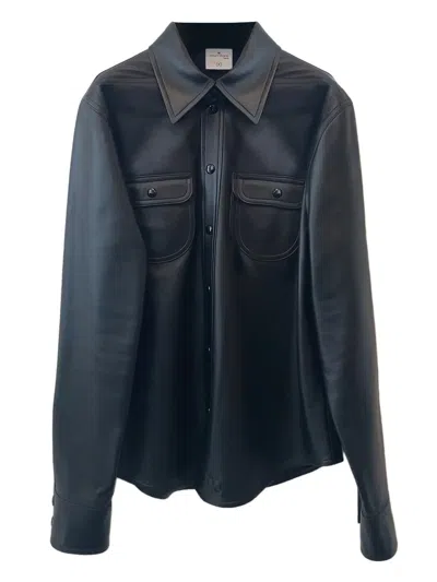Courrèges Flap-pocket Leather Shirt In Blue
