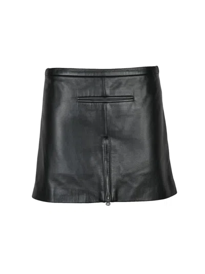 Courrèges Flared Black Leather Mini Skirt With Modern Silhouette