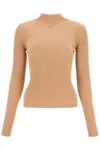 Courrèges Beige Solar Light Rib Mockneck Sweater In Camel (beige)