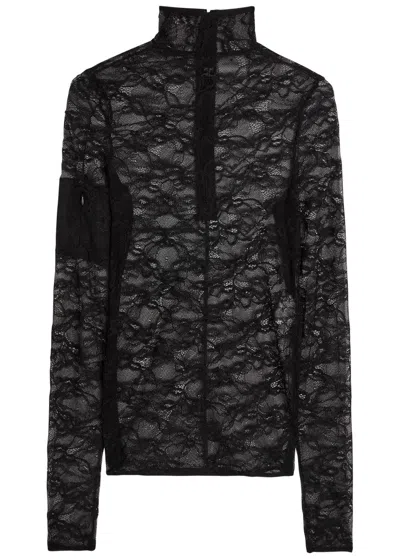 Courrèges Floral Guipure Lace Top In Black