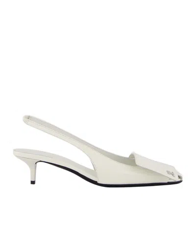 Courrèges Fold Iced Leather Slingback Pumps In White
