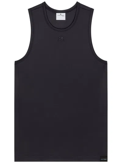 Courrèges Fitted Black Tank Top With Rounded Neckline