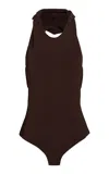 Courrèges Frame Illusion Hooded Bodysuit In Brown