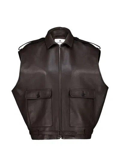 Courrèges Front-zip Belted Gilet In Brown