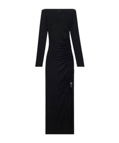Courrèges Gather Crepe Jersey Long Dress In Black