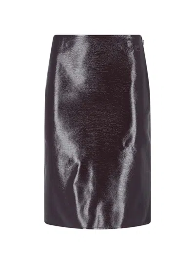 Courrèges Glossy Black Mini Skirt With Embossed Logo Detail In Brown