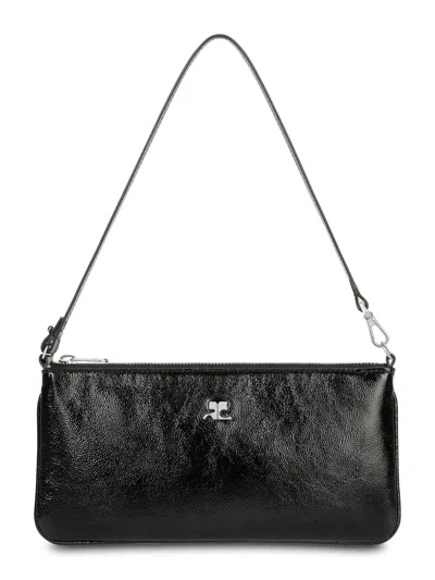 Courrèges Glossy Leather Zipped Naolack Pouch With Detachable Strap In Black
