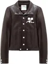 Courrèges Glossy Vinyl Jacket With Structured Silhouette And Logo Detail In Brown