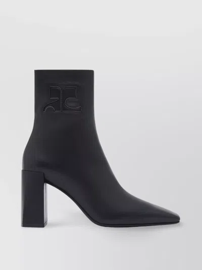 COURRÈGES GOATSKIN ANKLE BOOTS WITH HIGH BLOCK HEEL