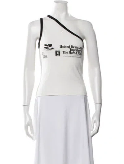 Pre-owned Courrèges Graphic Print Asymmetrical Top In White