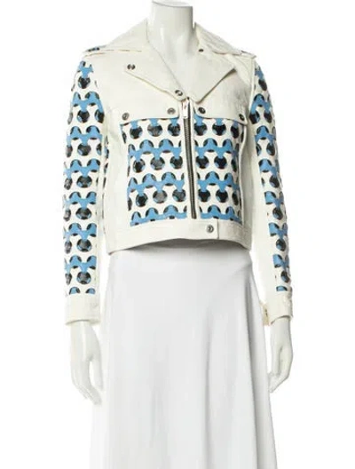 Pre-owned Courrèges Graphic Print Biker Jacket In White