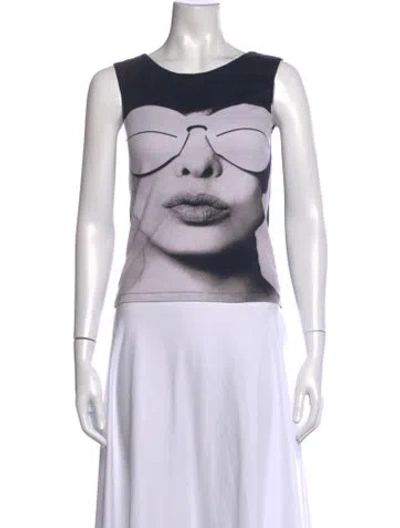Pre-owned Courrèges Graphic Print Crew Neck Top In Black
