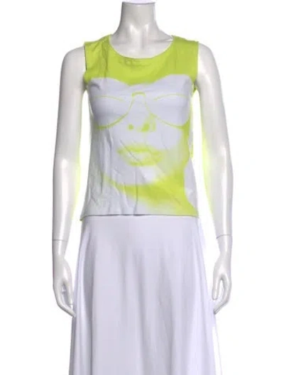 Pre-owned Courrèges Graphic Print Crew Neck Top In Green