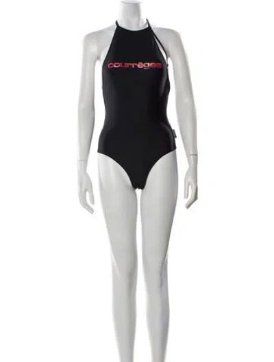 Pre-owned Courrèges Graphic Print Embroidered Accent One-piece In Black