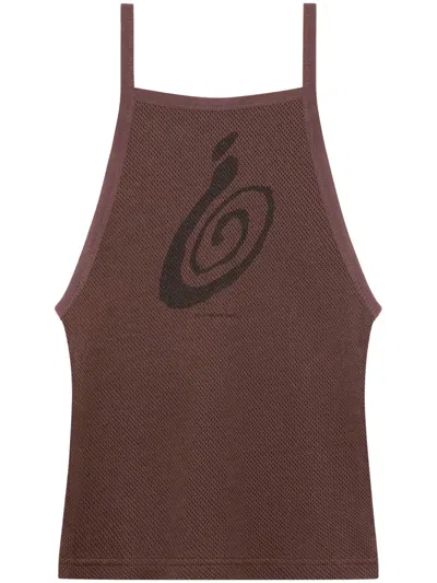 Courrèges Graphic-print Mesh Tank Top In Brown