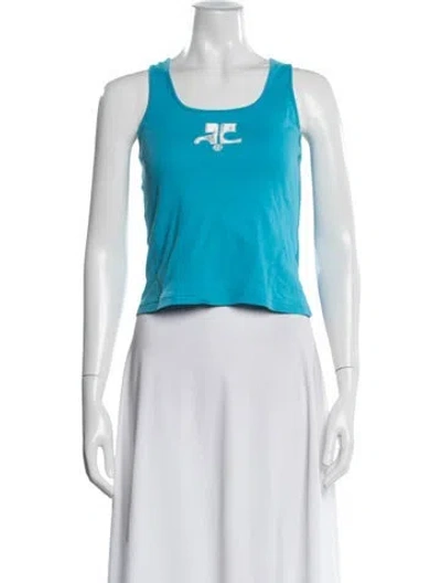 Pre-owned Courrèges Graphic Print Scoop Neck Top In Blue