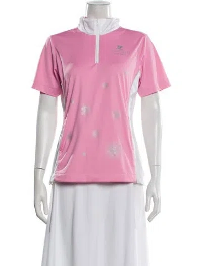 Pre-owned Courrèges Graphic Print Short Sleeve Polo In Pink