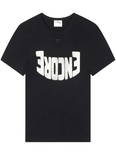 Courrèges Cotton T-shirt With Inverted Logo Print In Black