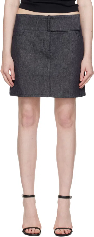 COURRÈGES GRAY BELTED DENIM MINISKIRT