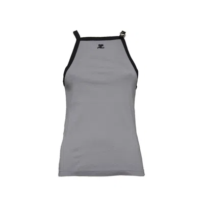 Courrèges Grey Cotton Buckle Tank Top With Contrast Trim In Grey