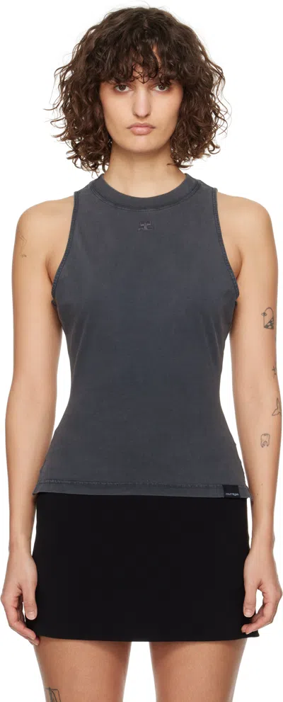 Courrèges Gray Fitted Stonewashed Tank Top In 9071 Stonewash Grey