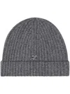 COURRÈGES GRAY RIBBED WOOL BEANIE