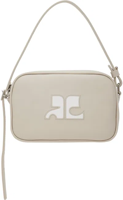 Courrèges Gray Slim Leather Camera Bag In 9100 Mastic Grey