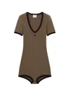 Courrèges Contrasting-trim Cotton Playsuit In Green