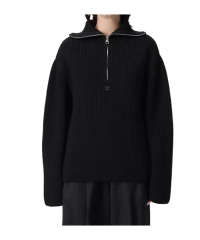 Courrèges Logo-patch Half-zip Jumper In Animal Print