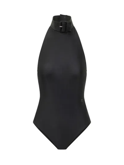 Courrèges Halter One Piece Swimsuit With Buckle In Black