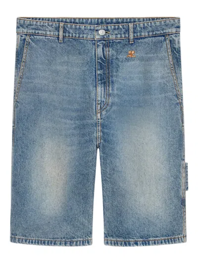 Courrèges Hammer Embroidered-logo Shorts In Blue