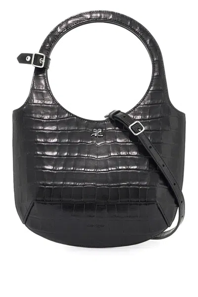 Courrèges "handbag With Holy Crocodile Print In Black