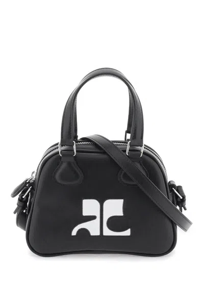 Courrèges Mini Leather Bowling Bag In Black
